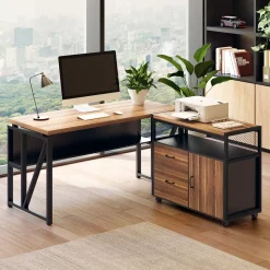 Tribesigns Desks*55" / 63" L-Shaped Executive Desk with Storage Shelves and Mobile File Cabinet