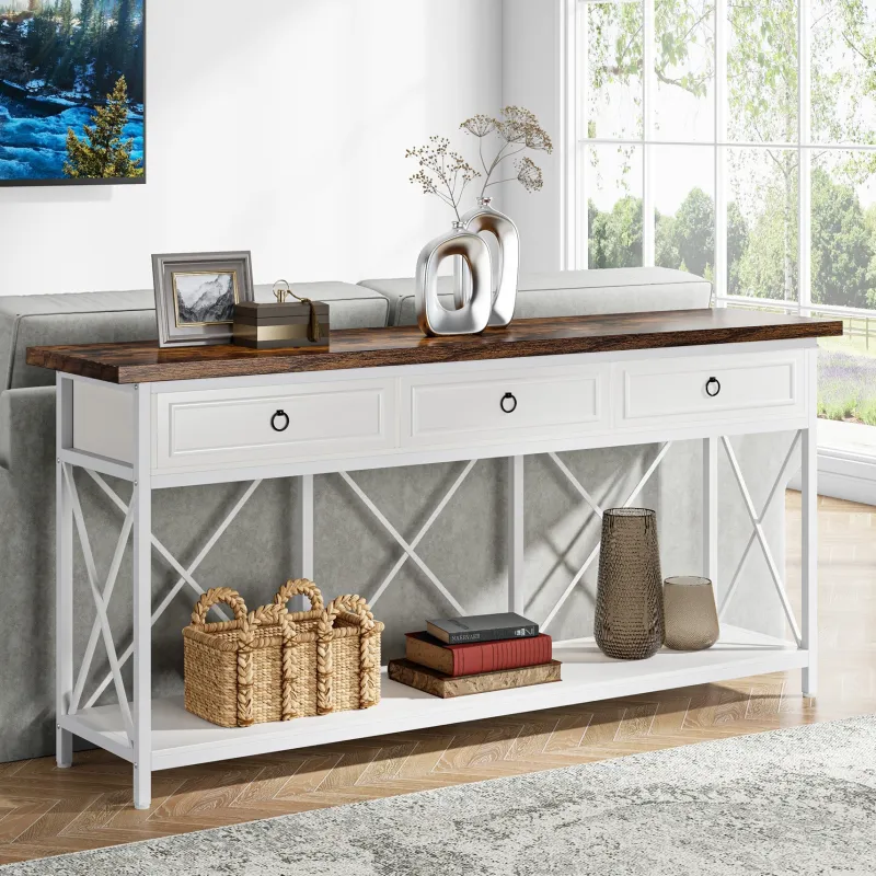 Tribesigns Console Tables|Console Tables*3 - Drawer Console Table, 70.8" Sofa Foyer Table with Storage Shelf