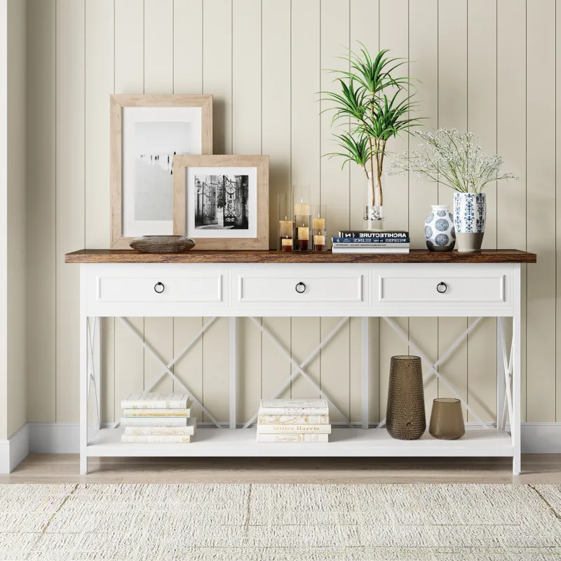 Tribesigns Console Tables|Console Tables*3 - Drawer Console Table, 70.8" Sofa Foyer Table with Storage Shelf