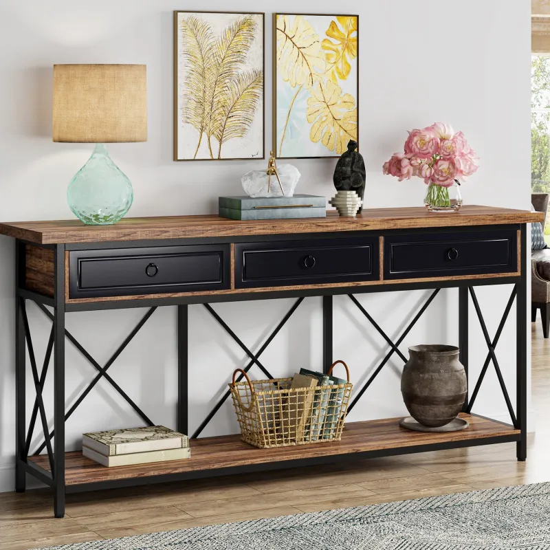 Tribesigns Console Tables|Console Tables*3 - Drawer Console Table, 70.8" Sofa Foyer Table with Storage Shelf