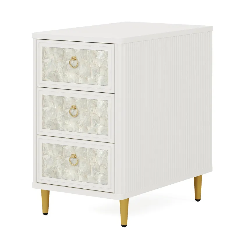 Tribesigns End & Side Tables*3 - Drawer End Table, Modern Side Table With Shell - Decorated