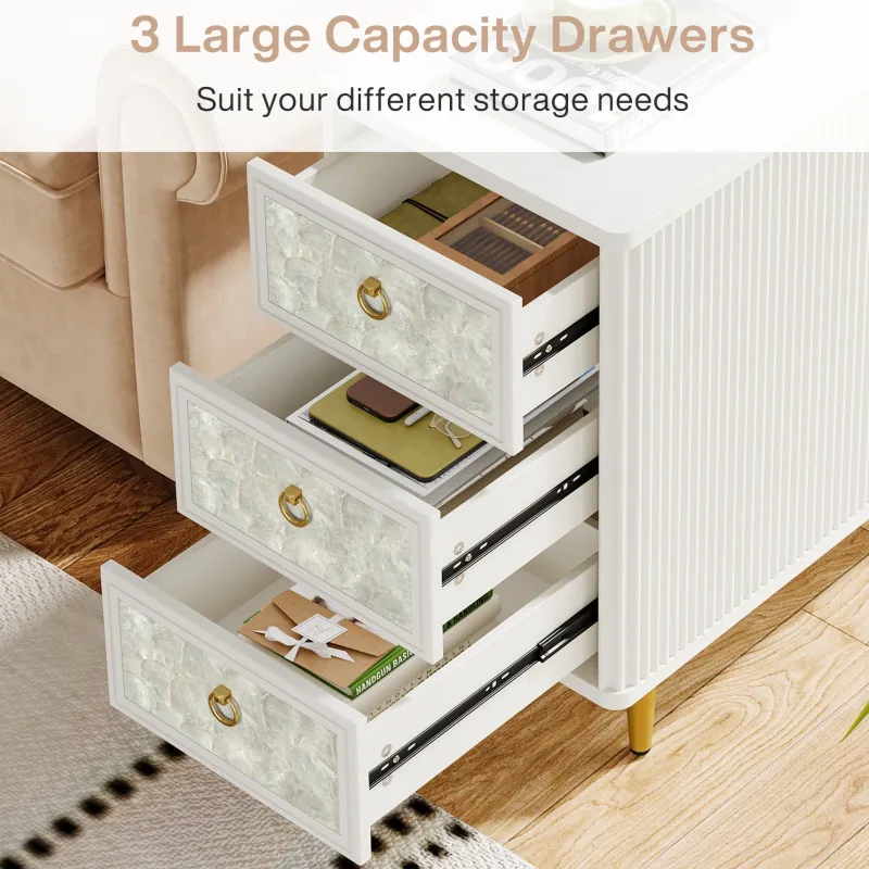 Tribesigns End & Side Tables*3 - Drawer End Table, Modern Side Table With Shell - Decorated