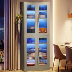 Tribesigns Bookcases & Bookshelves|Bookcases & Bookshelves*67 - inch Bookcase, 8 - Tier Bookshelf with Acrylic Doors and LED Light