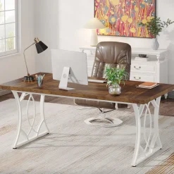 Tribesigns Desks*63 - Inch Executive Desk, Industrial Computer Desk with Wooden Tabletop