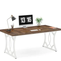Tribesigns Desks*63 - Inch Executive Desk, Industrial Computer Desk with Wooden Tabletop