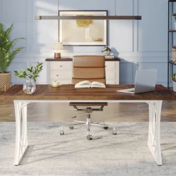 Tribesigns Desks*63 - Inch Executive Desk, Industrial Computer Desk with Wooden Tabletop