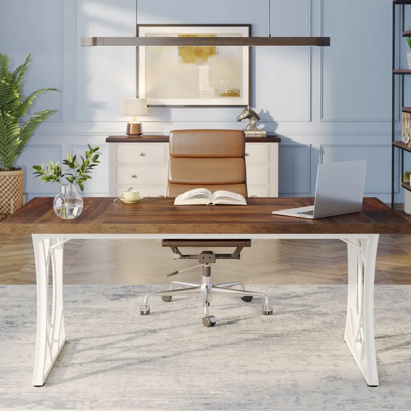 Tribesigns Desks*63 - Inch Executive Desk, Industrial Computer Desk with Wooden Tabletop