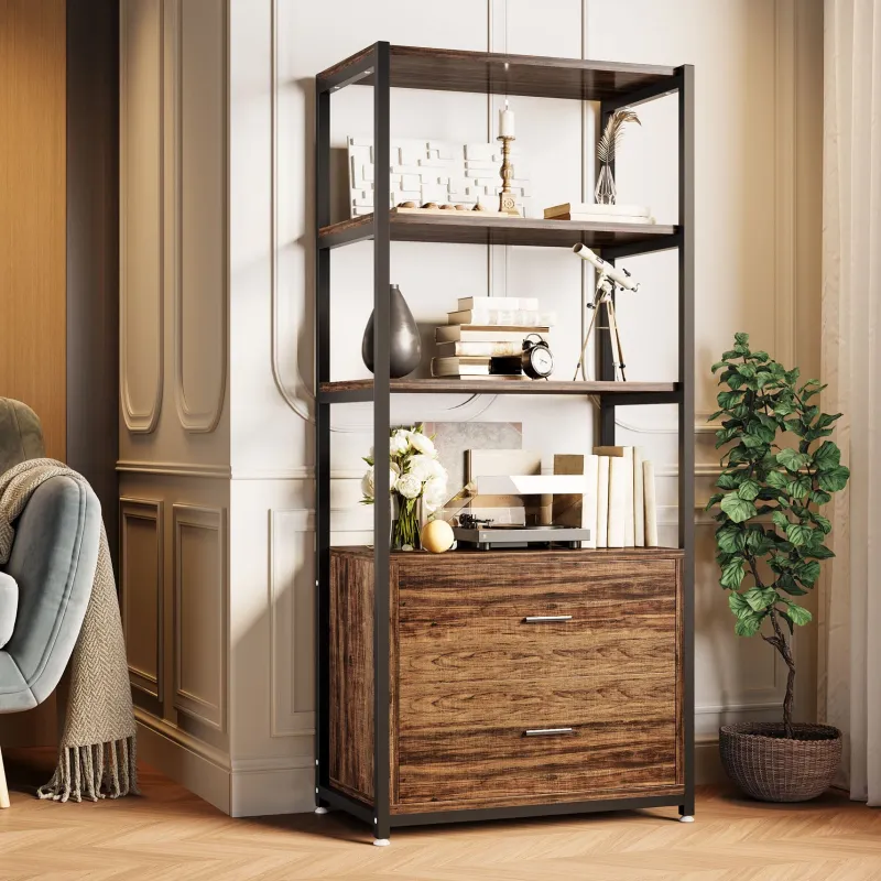 Tribesigns Bookcases & Bookshelves|Bookcases & Bookshelves*4 - Tier Bookshelf Etagere Display Bookcase with 2 Drawers