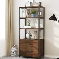 Tribesigns Bookcases & Bookshelves|Bookcases & Bookshelves*4 - Tier Bookshelf Etagere Display Bookcase with 2 Drawers