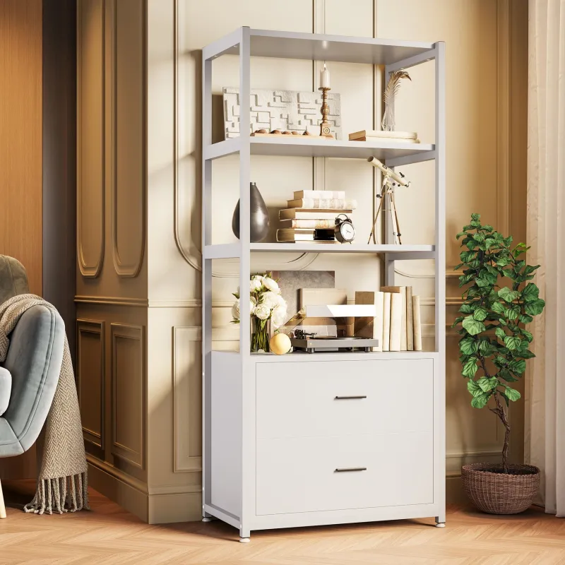 Tribesigns Bookcases & Bookshelves|Bookcases & Bookshelves*4 - Tier Bookshelf Etagere Display Bookcase with 2 Drawers