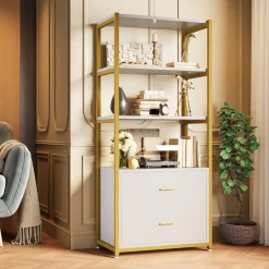 Tribesigns Bookcases & Bookshelves|Bookcases & Bookshelves*4 - Tier Bookshelf Etagere Display Bookcase with 2 Drawers