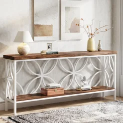 Tribesigns Console Tables|Console Tables*2 - Tier Console Table, 70.9" Industrial Sofa Table Behind Couch