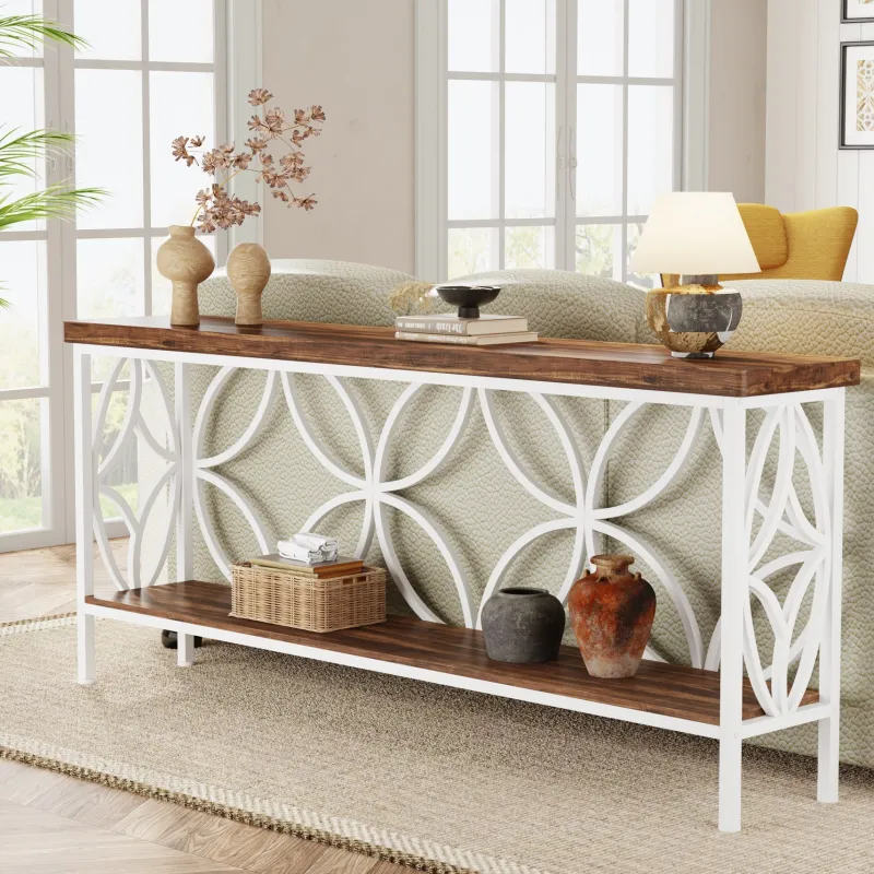 Tribesigns Console Tables|Console Tables*2 - Tier Console Table, 70.9" Industrial Sofa Table Behind Couch