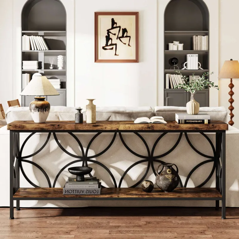 Tribesigns Console Tables|Console Tables*2 - Tier Console Table, 70.9" Industrial Sofa Table Behind Couch