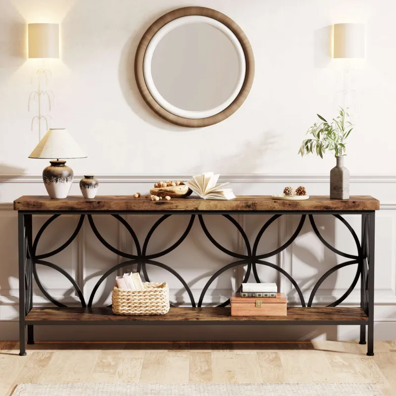 Tribesigns Console Tables|Console Tables*2 - Tier Console Table, 70.9" Industrial Sofa Table Behind Couch