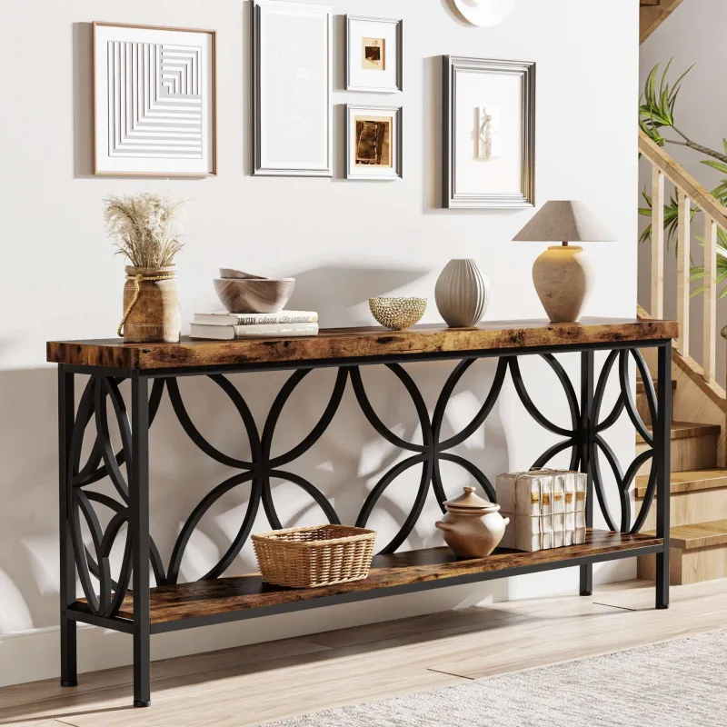 Tribesigns Console Tables|Console Tables*2 - Tier Console Table, 70.9" Industrial Sofa Table Behind Couch