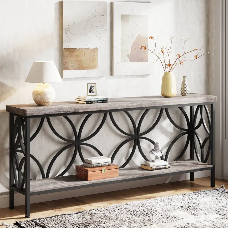 Tribesigns Console Tables|Console Tables*2 - Tier Console Table, 70.9" Industrial Sofa Table Behind Couch