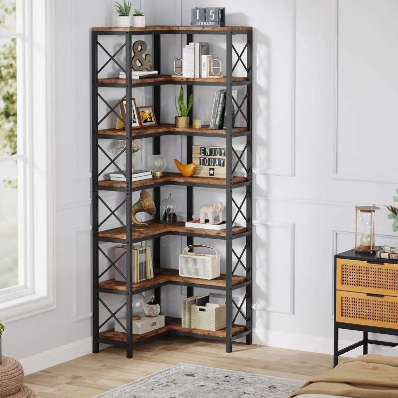 Tribesigns Corner Shelves|Corner Shelves*7 - Tier Corner Bookshelf Corner Bookcase Storage Display Rack