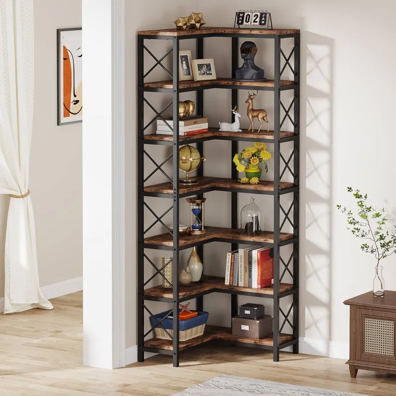 Tribesigns Corner Shelves|Corner Shelves*7 - Tier Corner Bookshelf Corner Bookcase Storage Display Rack