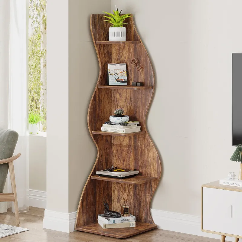 Tribesigns Corner Shelves|Corner Shelves*5 - Tier Corner Shelf, Modern Wall Corner Bookshelf Bookcase
