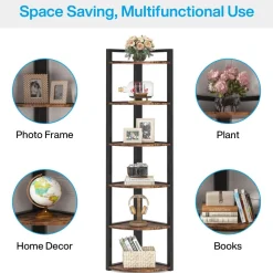 Tribesigns Corner Shelves|Corner Shelves*6 - Tier Corner Shelf, Small Corner Bookshelf Storage Rack