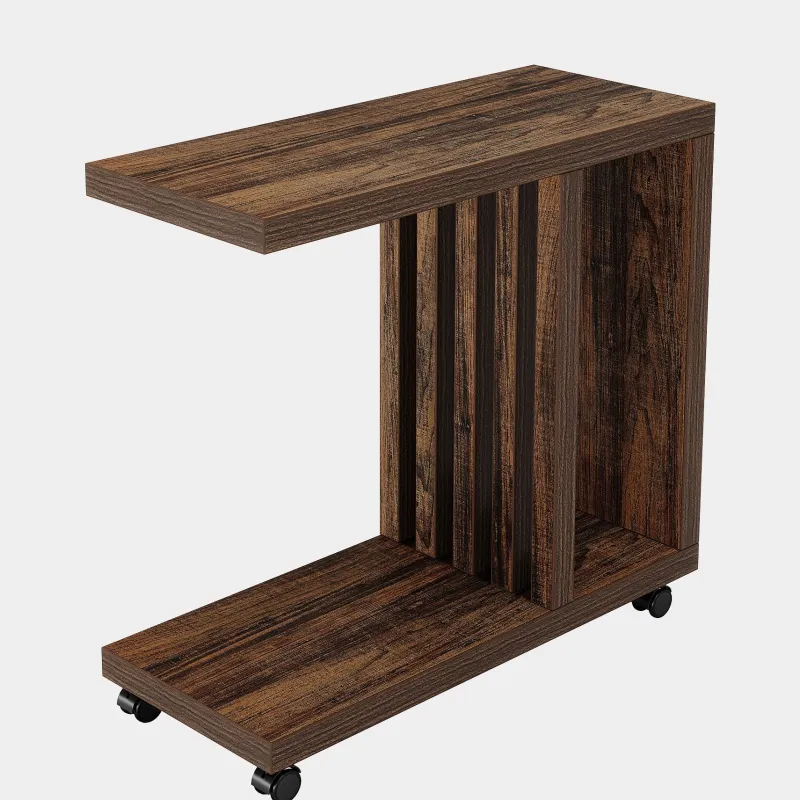 Tribesigns End & Side Tables*2 - Tier End Table, C - Shaped Wood Side Table with Lockable Wheels