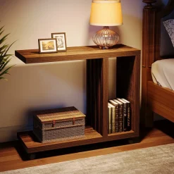 Tribesigns End & Side Tables*2 - Tier End Table, C - Shaped Wood Side Table with Lockable Wheels