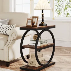Tribesigns End & Side Tables*3 - Tier End Table, Industrial Sofa Side Table with Round Metal Frame