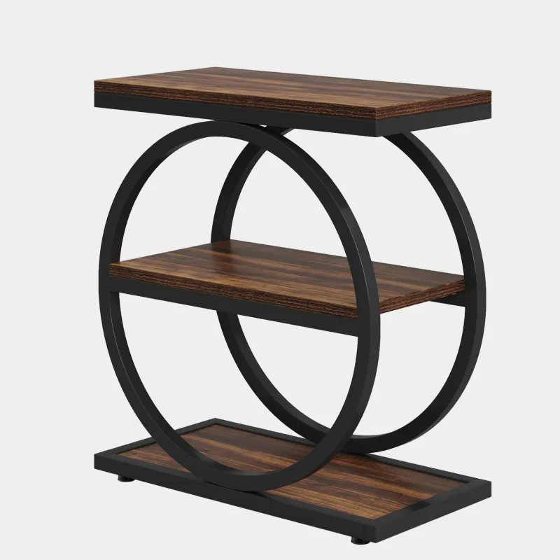 Tribesigns End & Side Tables*3 - Tier End Table, Industrial Sofa Side Table with Round Metal Frame