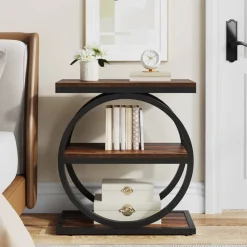 Tribesigns End & Side Tables*3 - Tier End Table, Industrial Sofa Side Table with Round Metal Frame