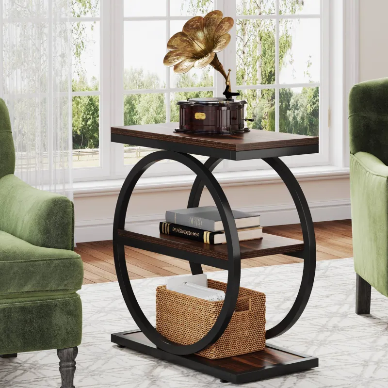 Tribesigns End & Side Tables*3 - Tier End Table, Industrial Sofa Side Table with Round Metal Frame