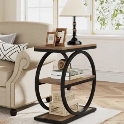 Tribesigns End & Side Tables*3 - Tier End Table, Industrial Sofa Side Table with Round Metal Frame