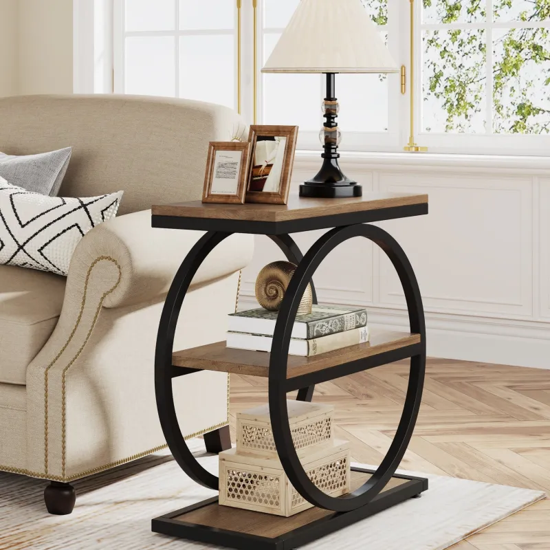 Tribesigns End & Side Tables*3 - Tier End Table, Industrial Sofa Side Table with Round Metal Frame