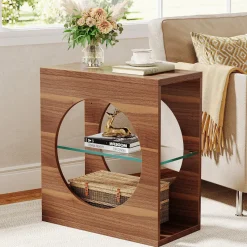 Tribesigns End & Side Tables*3 - Tier End Table, Modern Side Table with Adjustable Glass Storage Shelf