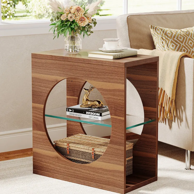 Tribesigns End & Side Tables*3 - Tier End Table, Modern Side Table with Adjustable Glass Storage Shelf