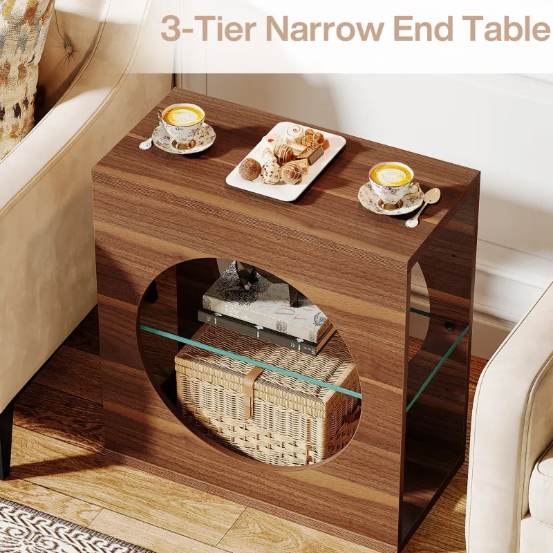 Tribesigns End & Side Tables*3 - Tier End Table, Modern Side Table with Adjustable Glass Storage Shelf