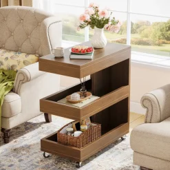 Tribesigns End & Side Tables*3 - Tier End Table, Rolling Side Table Sofa Snack Table With Storage