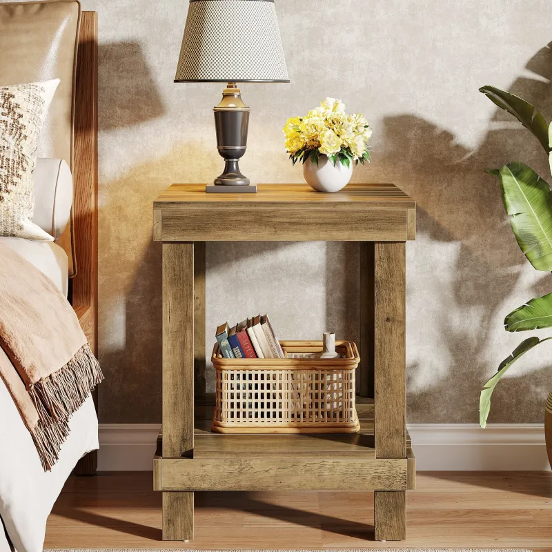 Tribesigns End & Side Tables*2 - Tier End Table, Square Side Table Nightstand with 2 Storage Shelves