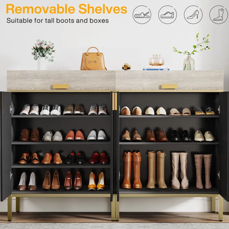 Tribesigns Shoe Racks & Cabinets|Shoe Racks & Cabinets*4 - Tier Shoe Cabinet, Modern Shoe Rack Storage Organizer with Drawers