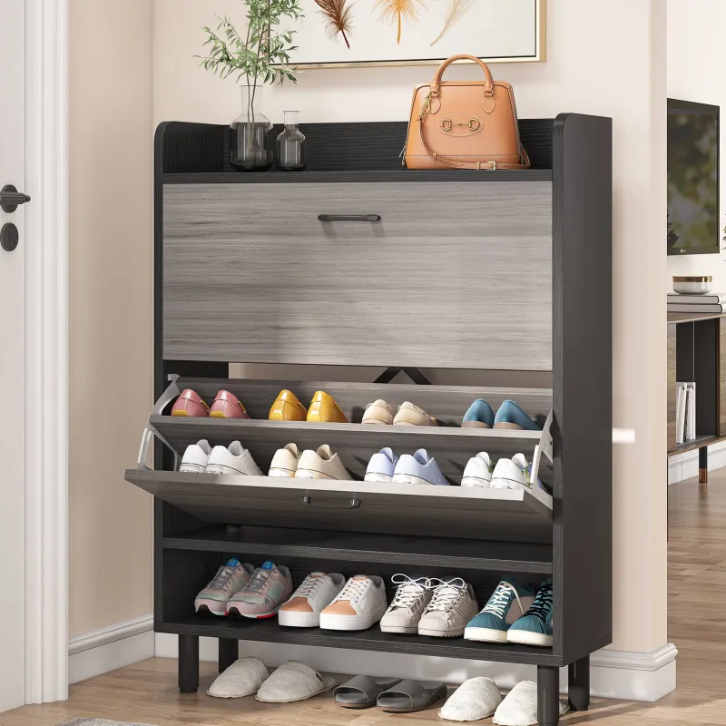Tribesigns Shoe Racks & Cabinets|Shoe Racks & Cabinets*2 - Tier Shoe Cabinet Shoe Organizer with Flip Doors & Open Shelves