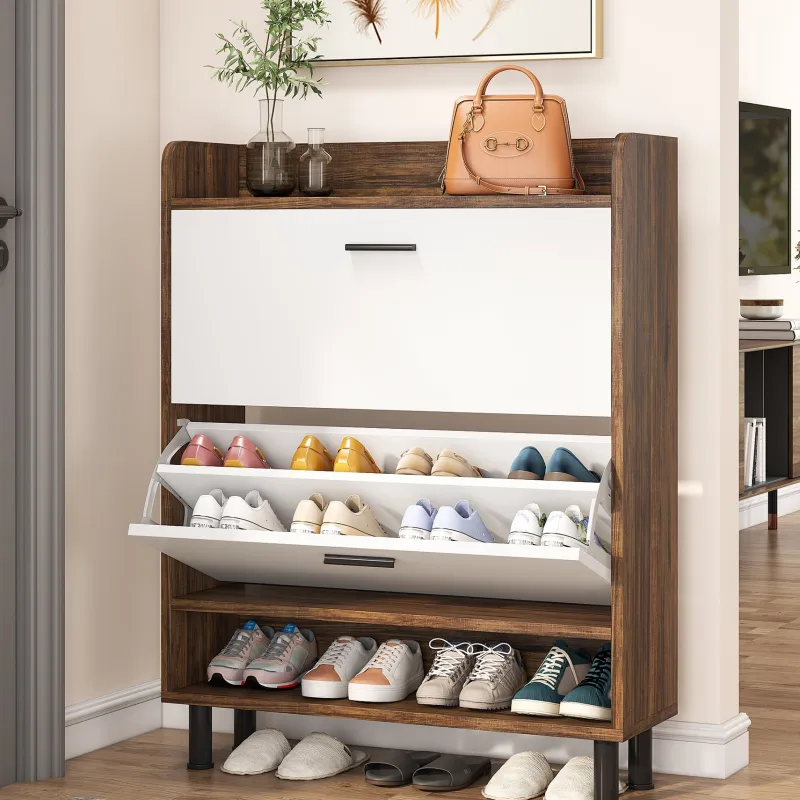 Tribesigns Shoe Racks & Cabinets|Shoe Racks & Cabinets*2 - Tier Shoe Cabinet Shoe Organizer with Flip Doors & Open Shelves