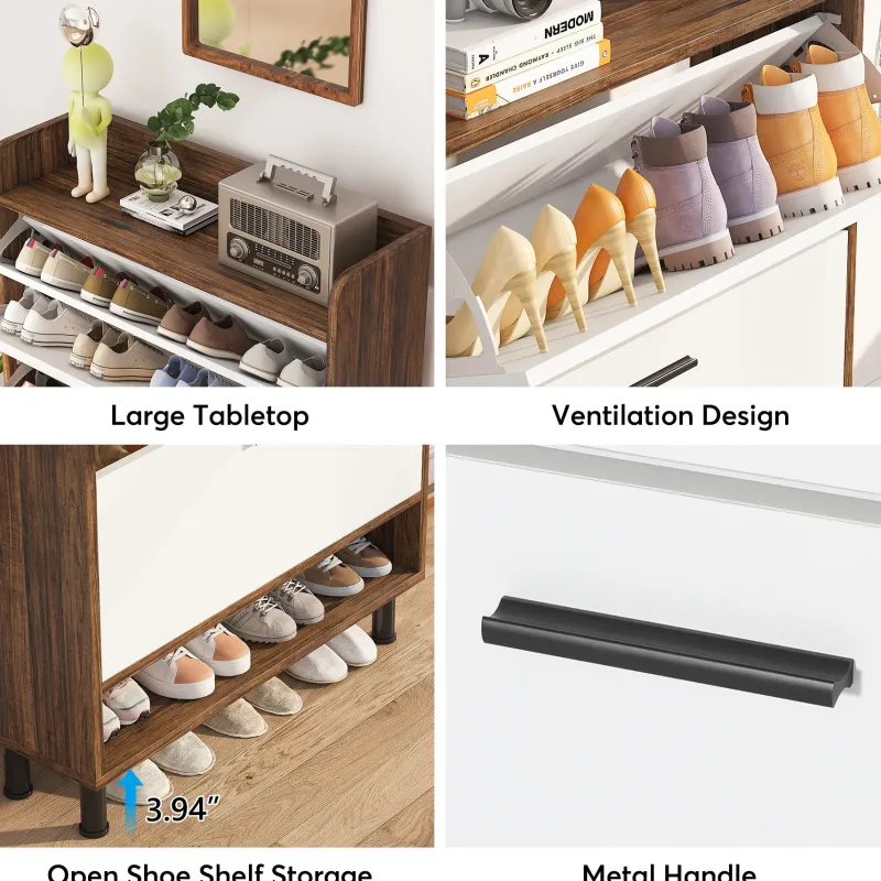 Tribesigns Shoe Racks & Cabinets|Shoe Racks & Cabinets*2 - Tier Shoe Cabinet Shoe Organizer with Flip Doors & Open Shelves