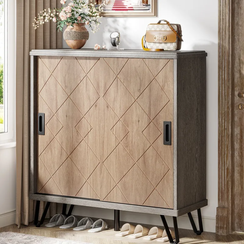 Tribesigns Shoe Racks & Cabinets|Shoe Racks & Cabinets*5 - Tier Shoe Cabinet with Sliding Doors, Wood Shoe Organizer with Metal Legs