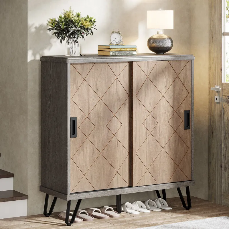 Tribesigns Shoe Racks & Cabinets|Shoe Racks & Cabinets*5 - Tier Shoe Cabinet with Sliding Doors, Wood Shoe Organizer with Metal Legs