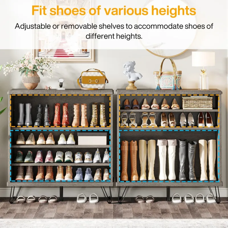 Tribesigns Shoe Racks & Cabinets|Shoe Racks & Cabinets*5 - Tier Shoe Cabinet with Sliding Doors, Wood Shoe Organizer with Metal Legs