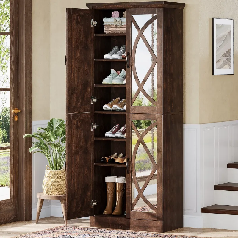 Tribesigns Shoe Racks & Cabinets|Shoe Racks & Cabinets*8 - Tier Shoe Rack, Vintage Shoe Storage Cabinet With 4 Mirrored Doors