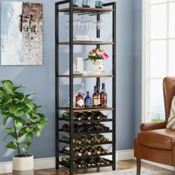 Tribesigns Wine Racks|Wine Racks*9 - Tier Wine Rack, 20 Bottle Wine Bar Cabinet with Glass Holder