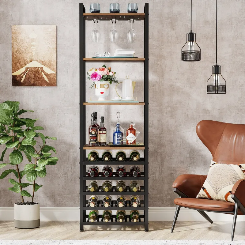 Tribesigns Wine Racks|Wine Racks*9 - Tier Wine Rack, 20 Bottle Wine Bar Cabinet with Glass Holder