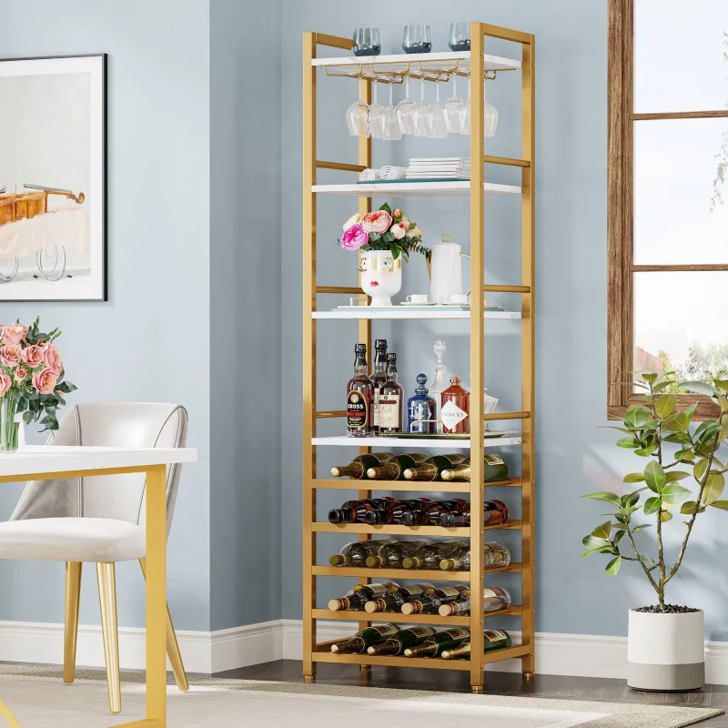 Tribesigns Wine Racks|Wine Racks*9 - Tier Wine Rack, 20 Bottle Wine Bar Cabinet with Glass Holder