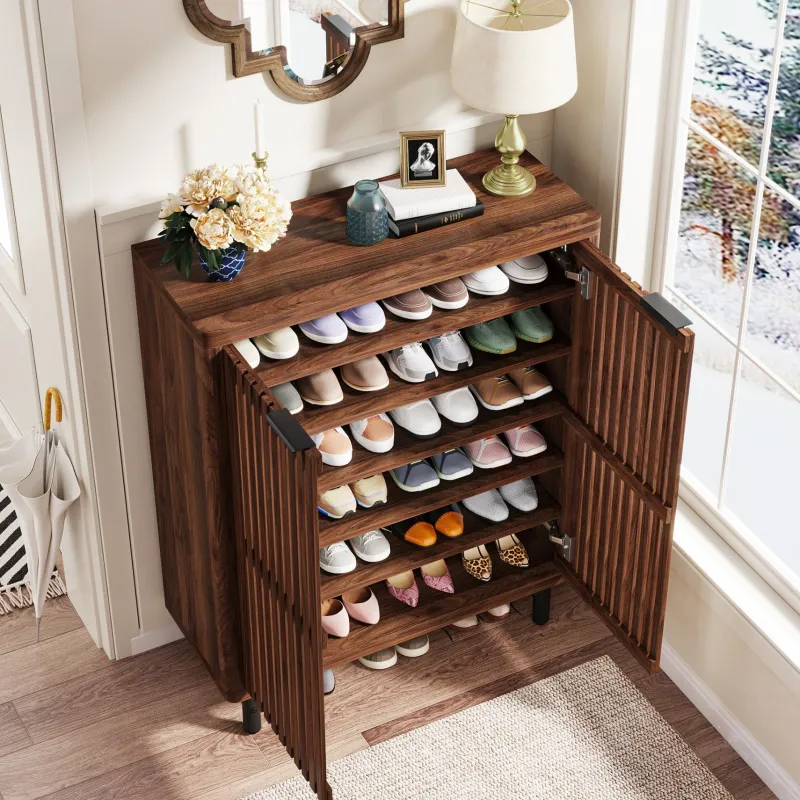 Tribesigns Shoe Racks & Cabinets|Shoe Racks & Cabinets*6 - Tier Wooden Shoe Cabinet with Louvered Doors & Adjustable Shelves